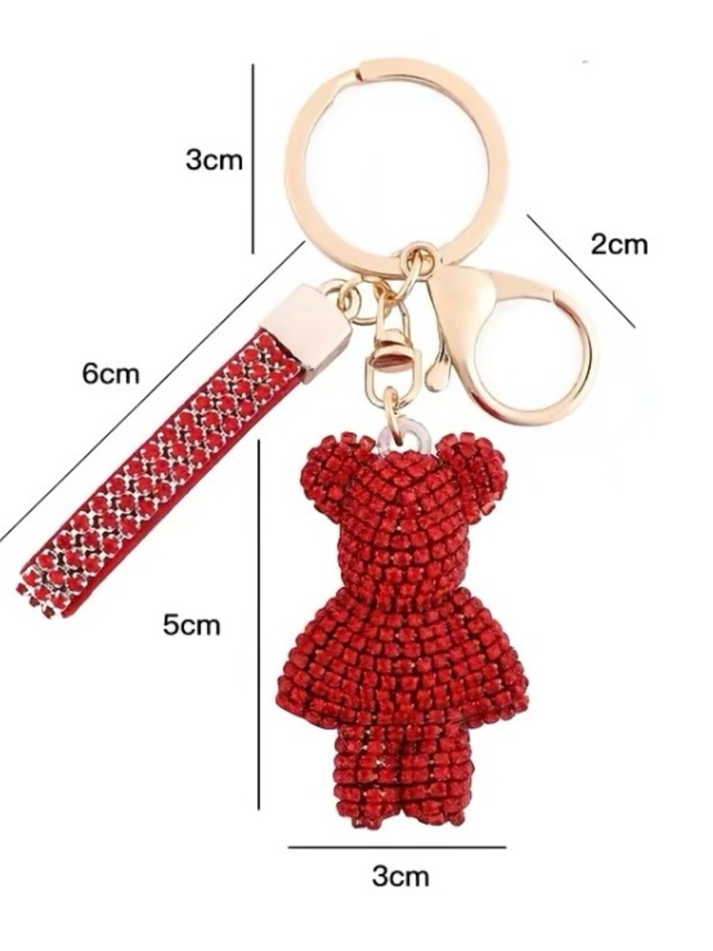 Gold Keyring with Black Crystal Teddy Charm and Strap - Picture 3 of 5